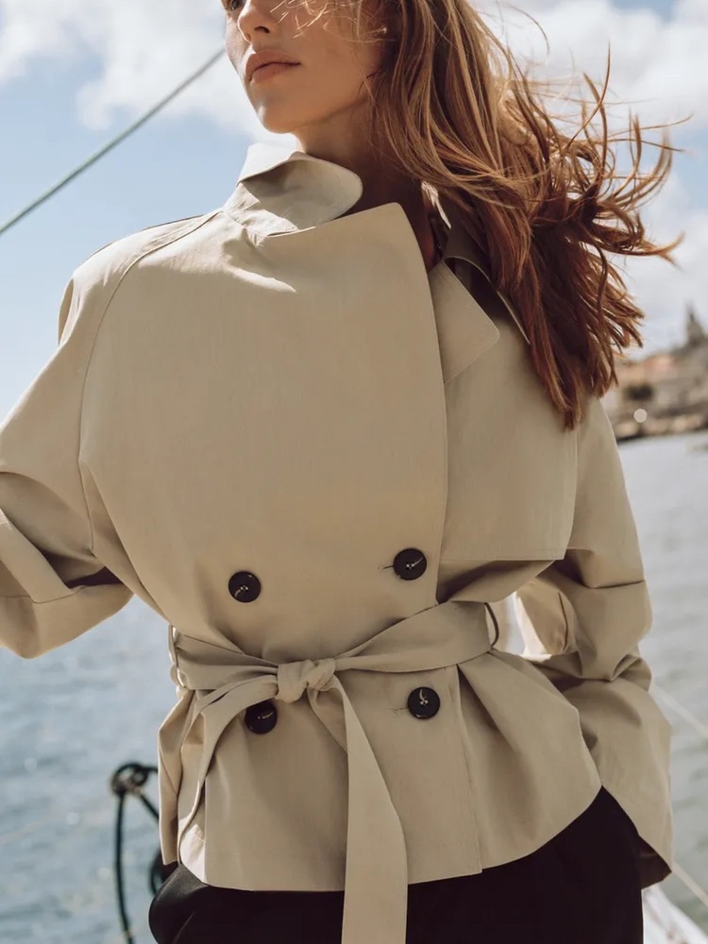 ZARA SHORT TRENCH COAT WITH SHOULDER PADS AND BELT